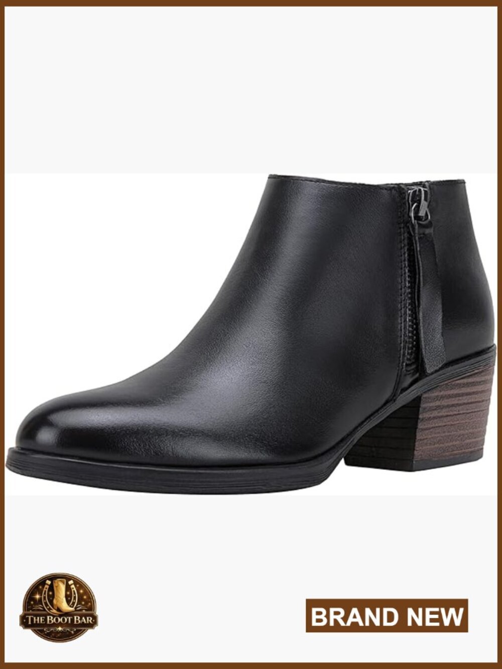 Women's Leather Ankle Boots Low Heel Zipper Bootie